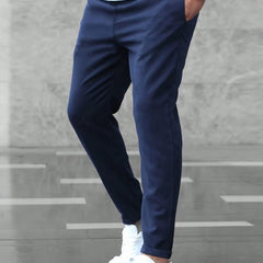 BRANSON everyday trousers, navy tapered joggers with drawstring waist and ankle cuffs