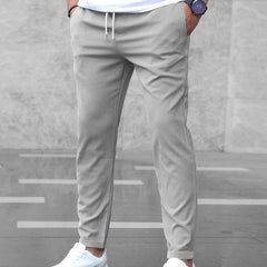 BRANSON everyday trousers, grey tapered joggers with drawstring waist and ankle cuffs