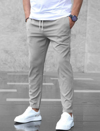 BRANSON everyday trousers, grey tapered joggers with drawstring waist and ankle cuffs