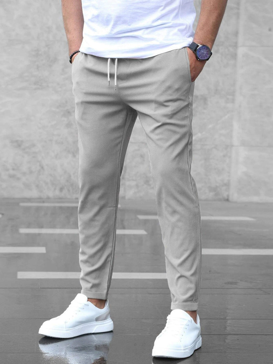 BRANSON everyday trousers, grey tapered joggers with drawstring waist and ankle cuffs