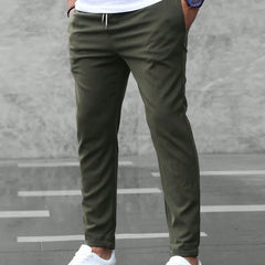 BRANSON everyday trousers, green tapered joggers with drawstring waist and ankle cuffs