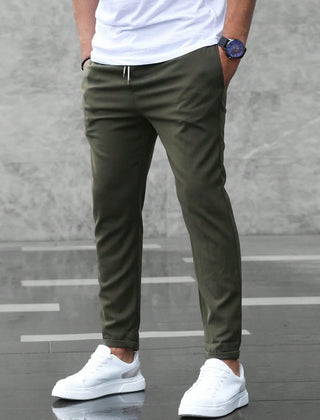 BRANSON everyday trousers, green tapered joggers with drawstring waist and ankle cuffs
