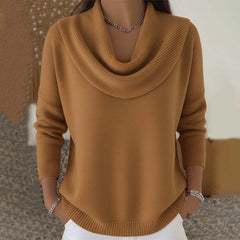 Brown cowl neck knit jumper with long sleeves, ribbed hem and cuffs.