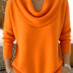 Orange cowl neck knit jumper with long sleeves, ribbed hem and cuffs.