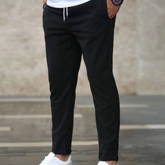 BRANSON everyday trousers, black tapered joggers with drawstring waist and ankle cuffs