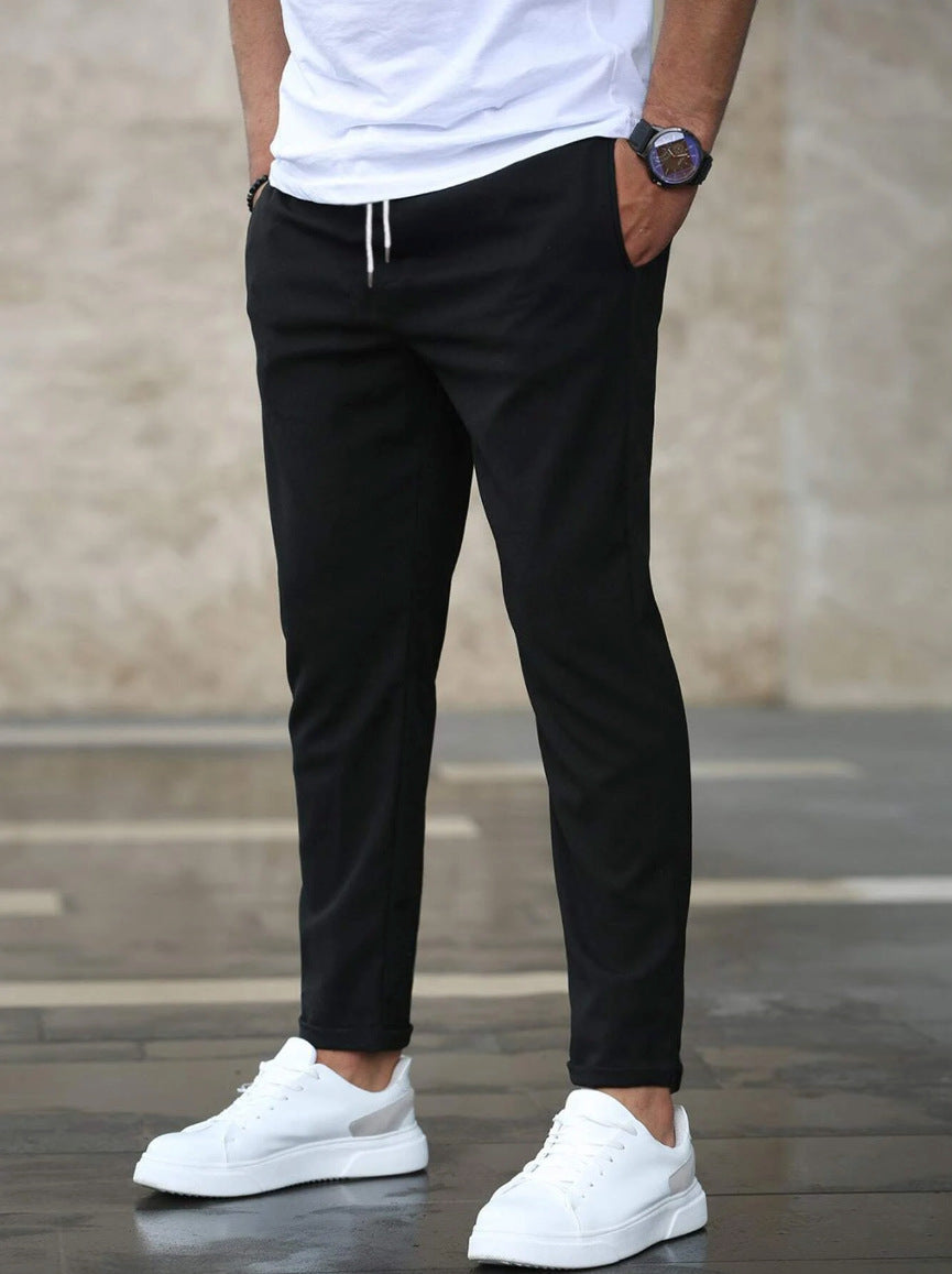 BRANSON everyday trousers, black tapered joggers with drawstring waist and ankle cuffs