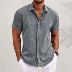 Men's short-sleeve classic-fit shirt in grey, button-front with point collar