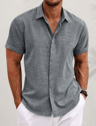 Men's short-sleeve classic-fit shirt in grey, button-front with point collar