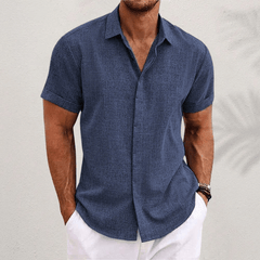 Men's short-sleeve classic-fit shirt in royal blue, button-front with point collar