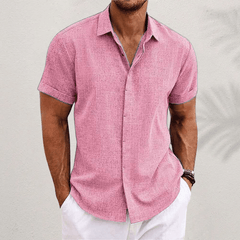 Men's short-sleeve classic-fit shirt in pink, button-front with point collar