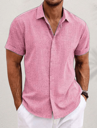 Men's short-sleeve classic-fit shirt in pink, button-front with point collar