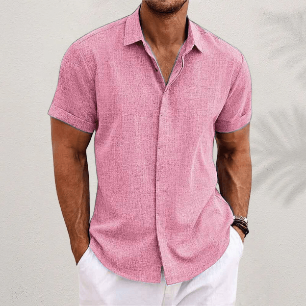 Men's short-sleeve classic-fit shirt in pink, button-front with point collar