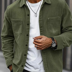 HARRIS corduroy button-up shirt, olive green, long sleeves, two chest pockets