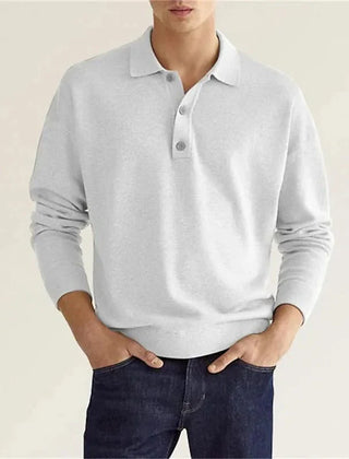 White wool polo shirt with long sleeves and button placket