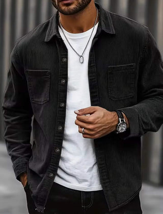 HARRIS corduroy button-up shirt, dark charcoal, long sleeves, two chest pockets