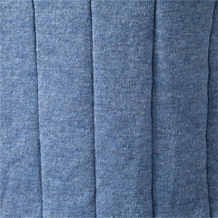 Blue knit fabric close-up with vertical stripe texture and fine heather weave
