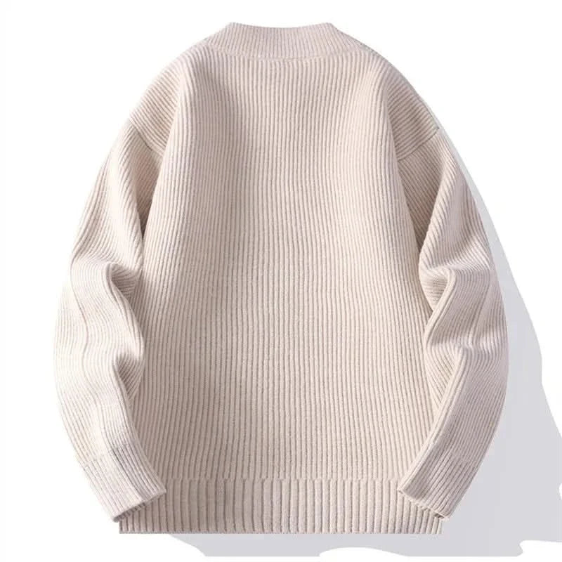 Beige rib knit zip-up jacket back view with ribbed hem and sleeves