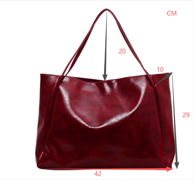 Burgundy tote bag product photo with size diagram: 42cm wide, 29cm high