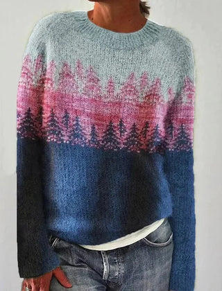 Delaney™ classic knitted sweater, light gray with pink and blue knit pattern