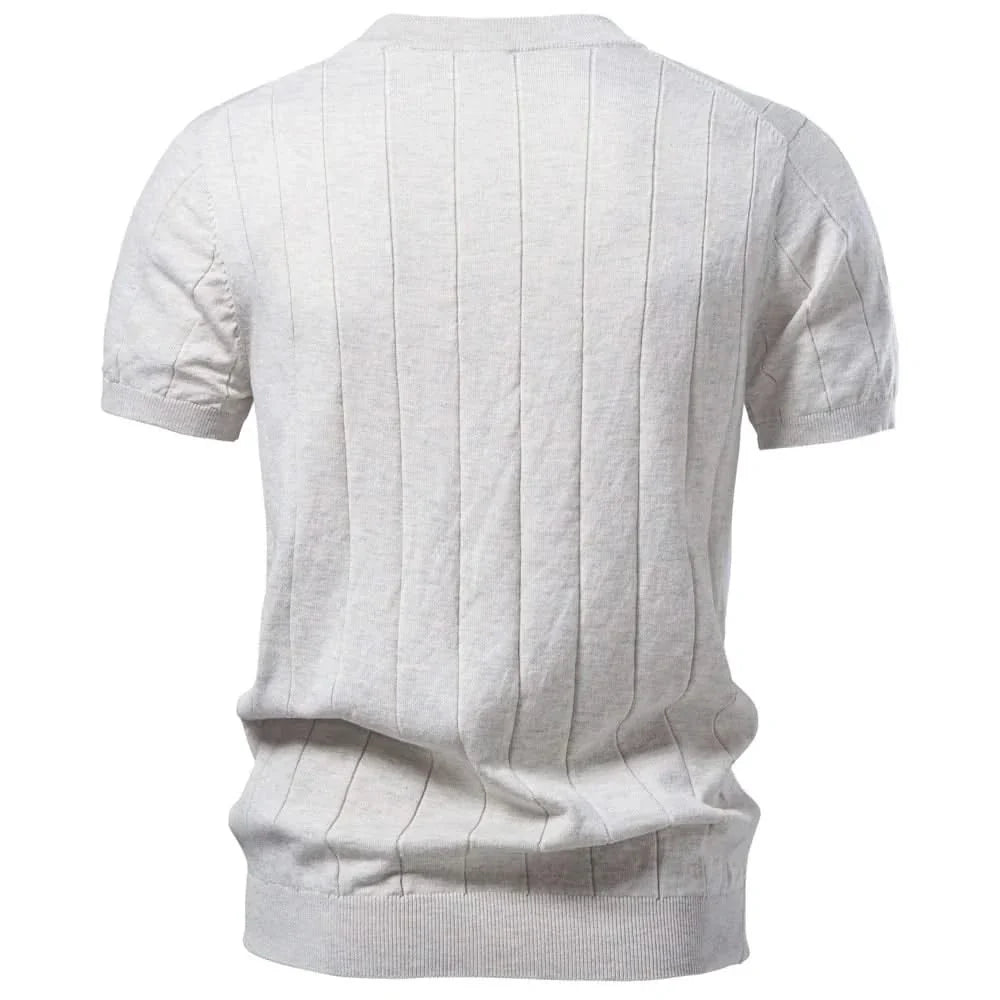 HARWICK premium tee, white crew-neck back view with vertical stripe texture and ribbed hem