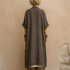 Dark gray boho tunic and wide-leg pants set, back view with loose drape
