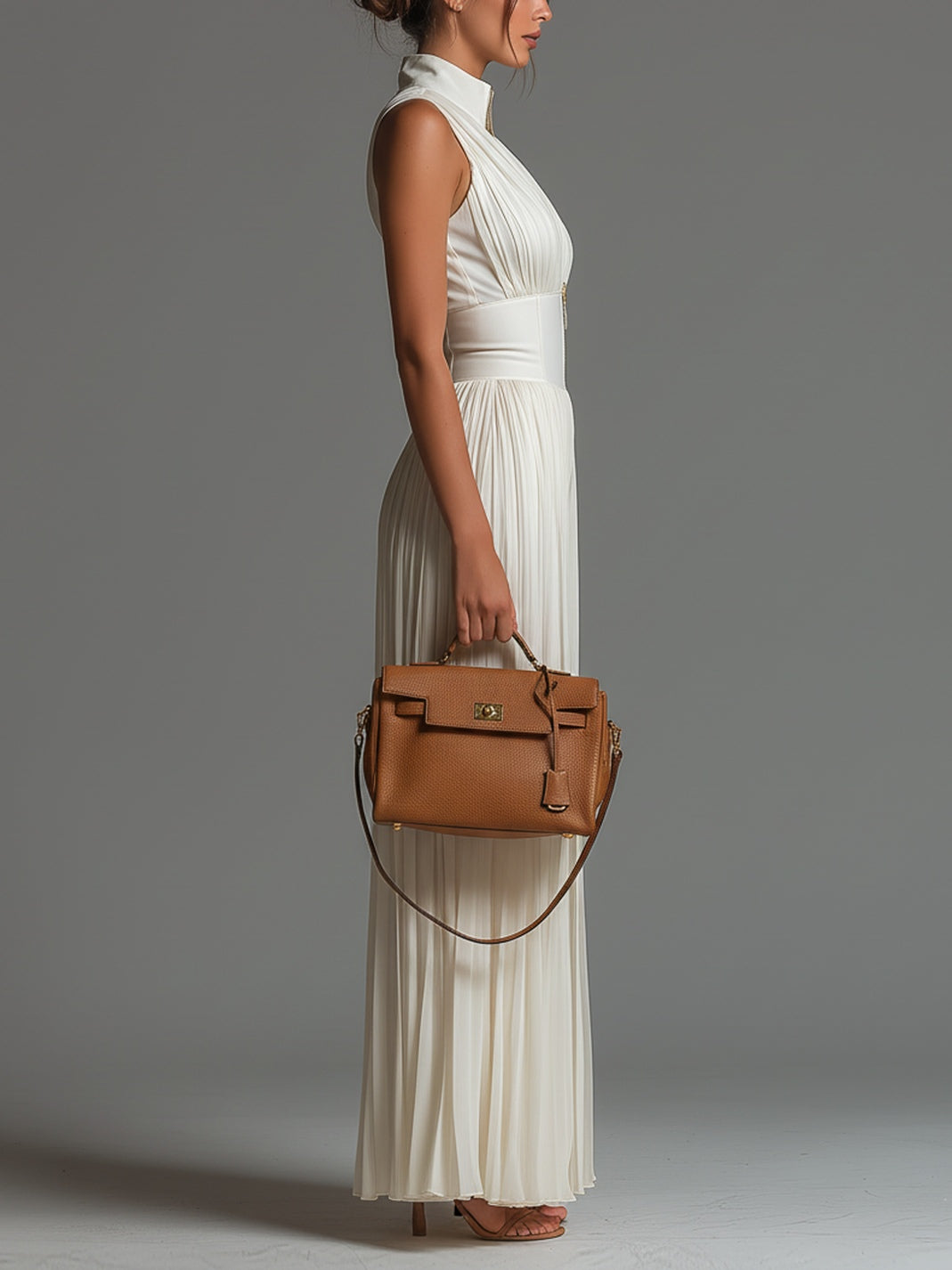 Zsófia Jumpsuit – White Pleated Chiffon •