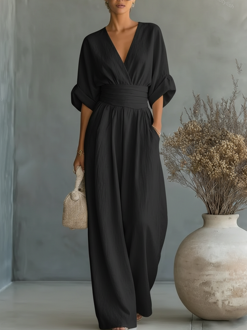 Elegant V-Neck High-Waisted Jumpsuit