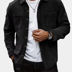 HARRIS corduroy button-up shirt, black, long sleeves, two chest pockets