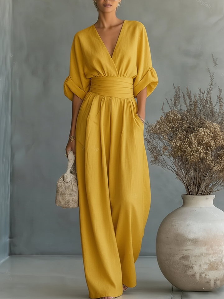 Elegant V-Neck High-Waisted Jumpsuit