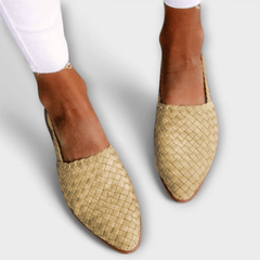 Aurora woven slingback loafers in beige, braided texture, pointed toe and low sole