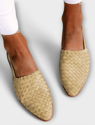 Aurora woven slingback loafers in beige, braided texture, pointed toe and low sole
