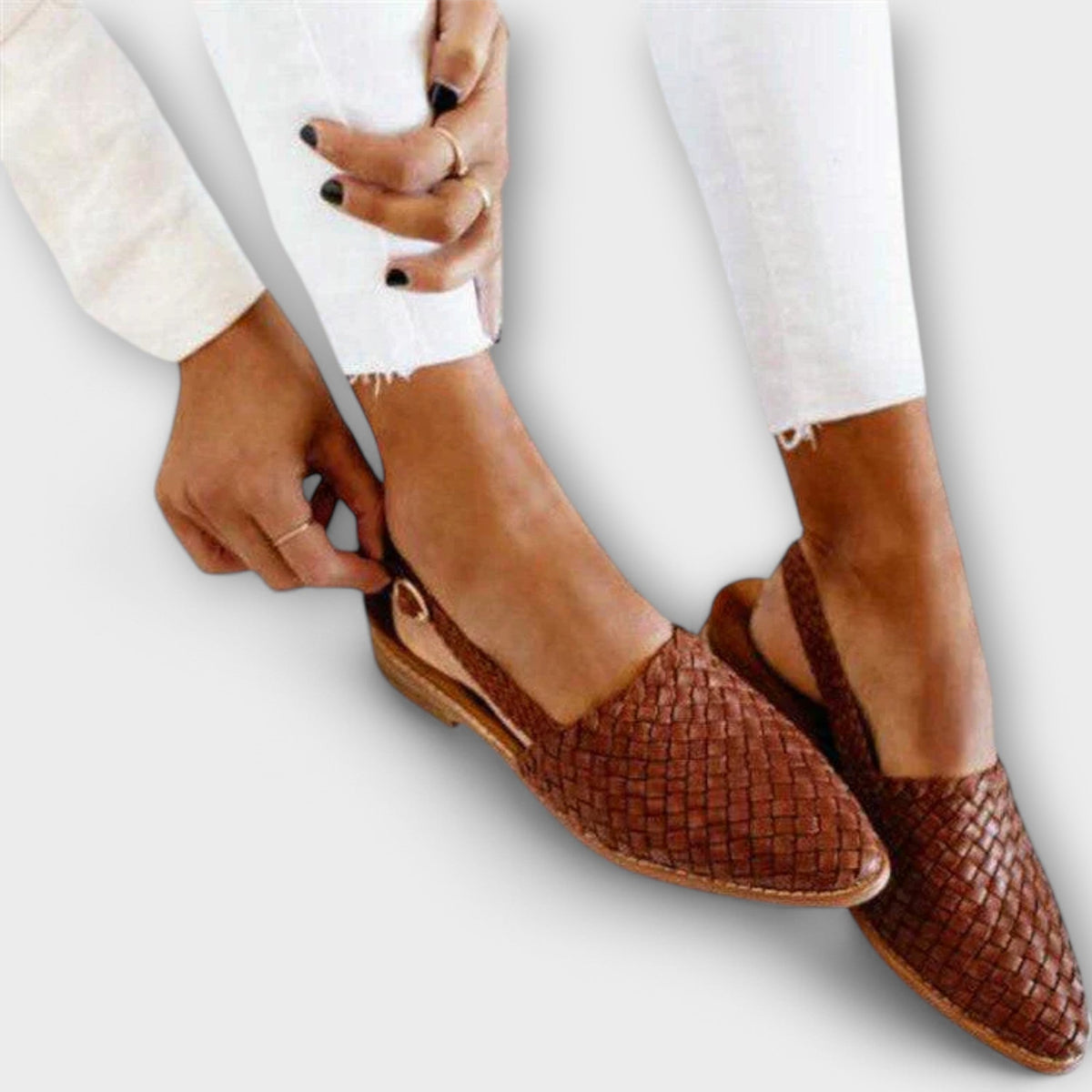 Aurora woven slingback loafers in brown, braided texture, pointed toe and low sole