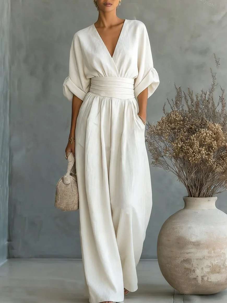 Elegant V-Neck High-Waisted Jumpsuit