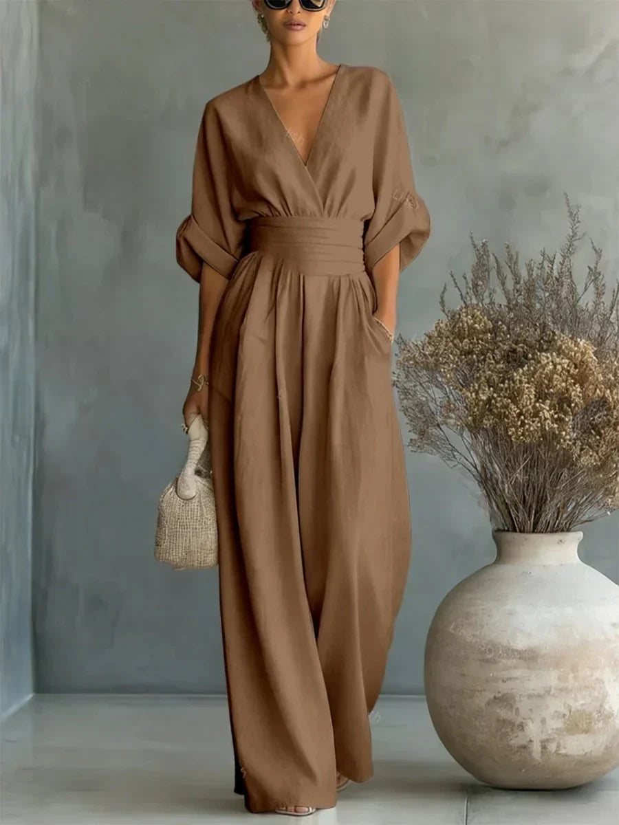 Elegant V-Neck High-Waisted Jumpsuit