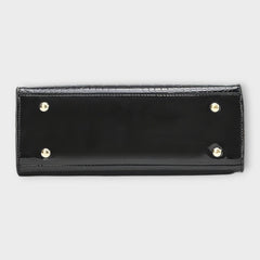 Shiny crocodile-pattern handbag base in black with four gold-tone feet