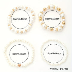 Pearl heart bracelet set size chart showing 19cm and 17cm lengths and weight 21g