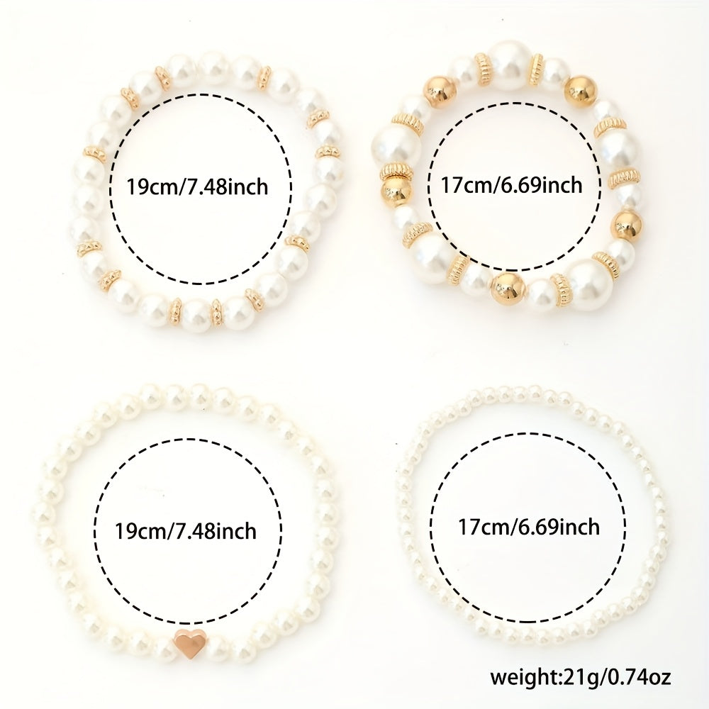 Pearl heart bracelet set size chart showing 19cm and 17cm lengths and weight 21g