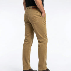 Khaki premium pants with belt loops, zip fly, and front pockets