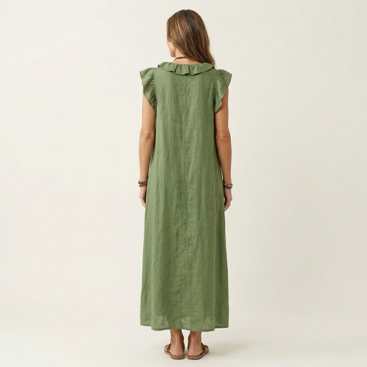 Josette | Ruffle V-Neck Linen Maxi Dress