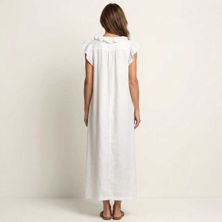 Josette | Ruffle V-Neck Linen Maxi Dress