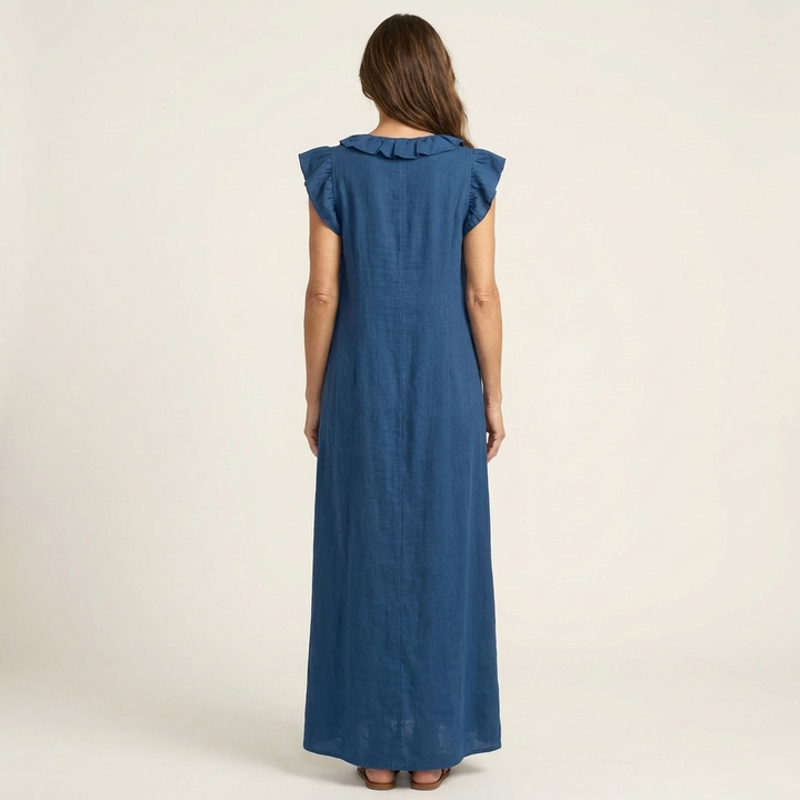 Josette | Ruffle V-Neck Linen Maxi Dress