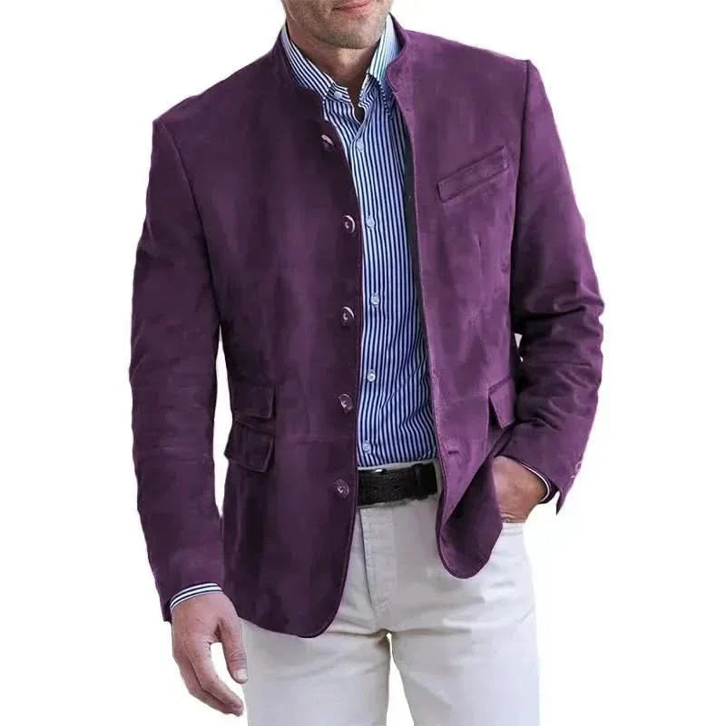 Purple suede classic blazer with button front and chest pocket
