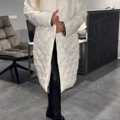 Reversible quilted coat, white, long line with button front and diamond stitching