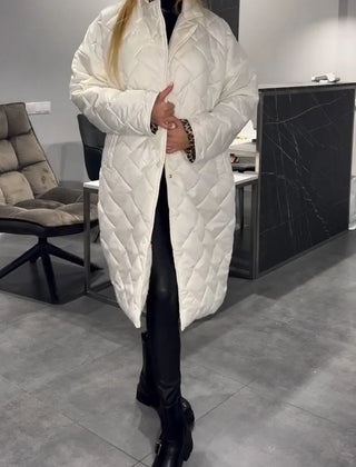 Reversible quilted coat, white, long line with button front and diamond stitching