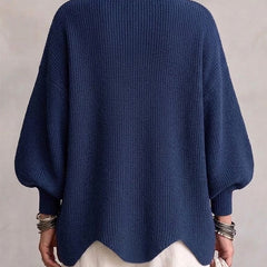 Oversized collared button cardigan, dark blue knit, ribbed cuffs and hem