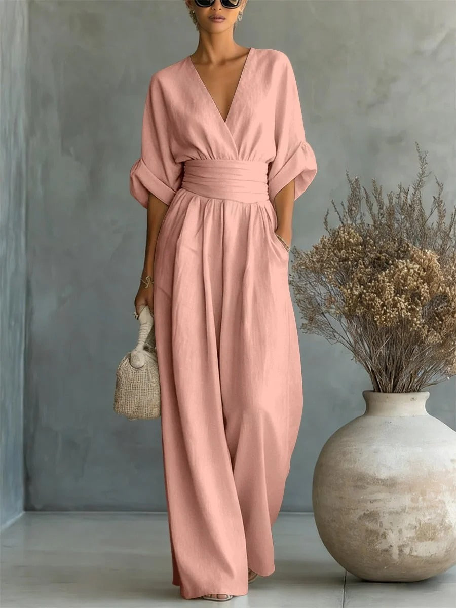 Elegant V-Neck High-Waisted Jumpsuit
