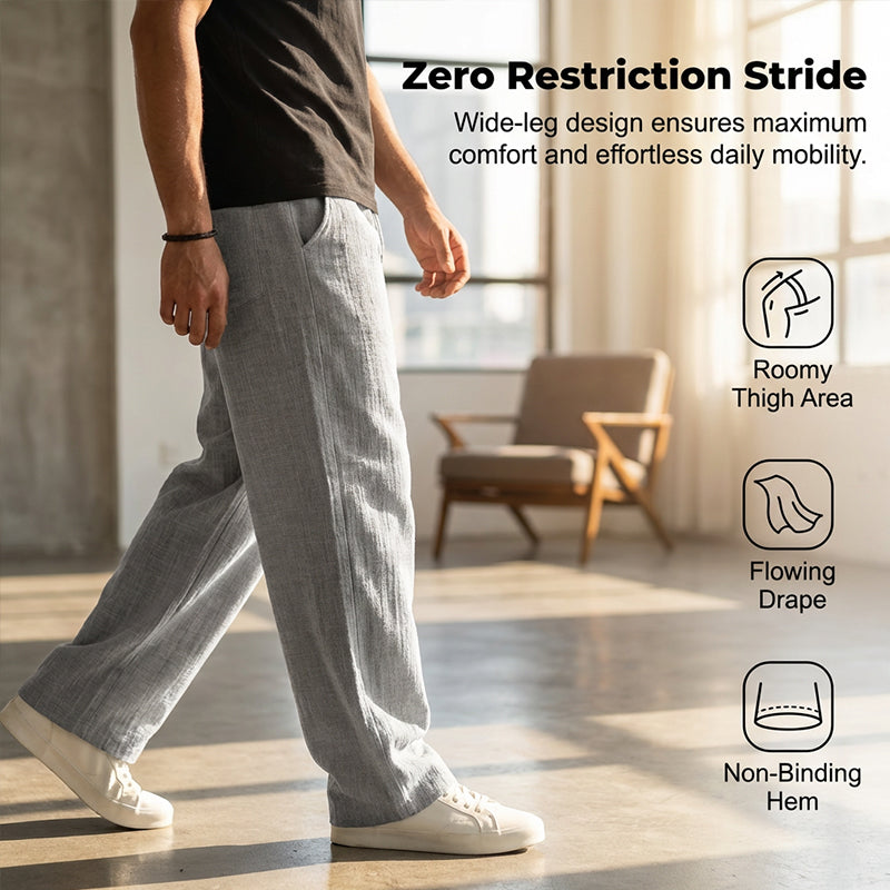Grey wide-leg casual fit pants with drape and elasticized waist