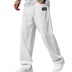White casual fit pants with wide straight legs and elasticized waistband